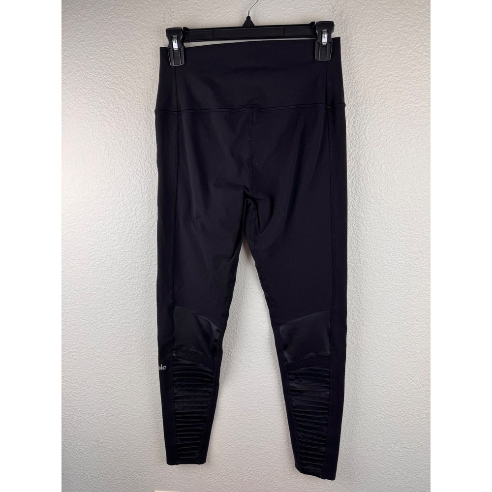 Alo Moto Leggings Women S Black Stretch Moto Ribbed Panels Athleisure Minimalist - Picture 6 of 12